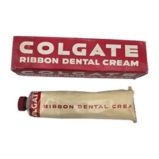 VINTAGE 1940's COLGATE RIBBON DENTAL CREAM TOOTHPASTE UNUSED IN ORIGINAL BOX
