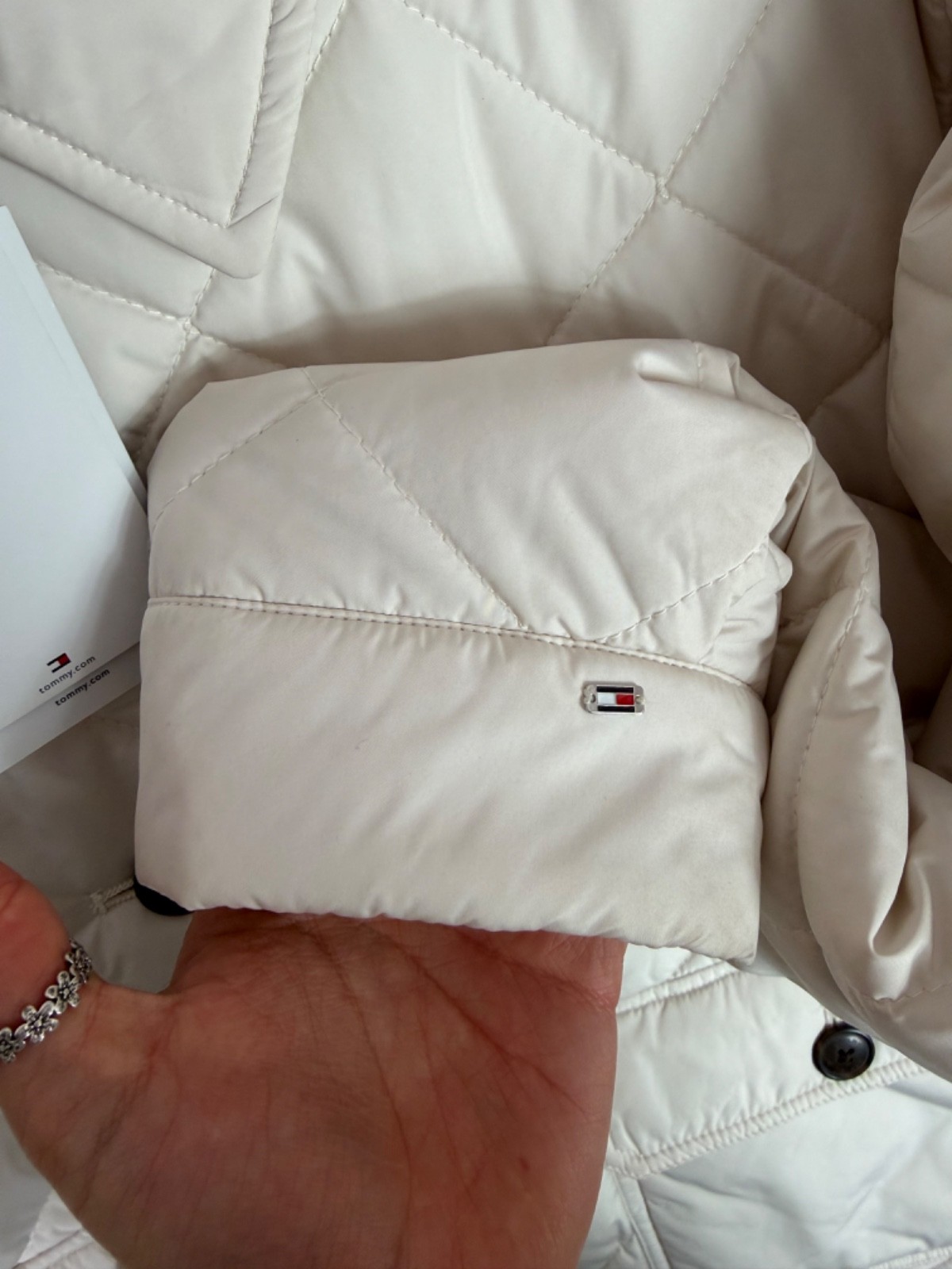 Tommy Hilfiger, Women's White Button Up Quilted Collared Coat, Size XXL - New thumbnail 4