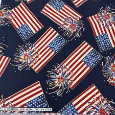 Rare CS Shamash & Sons Patriotic Fabric 1 yard USA Flags Fireworks - #1234