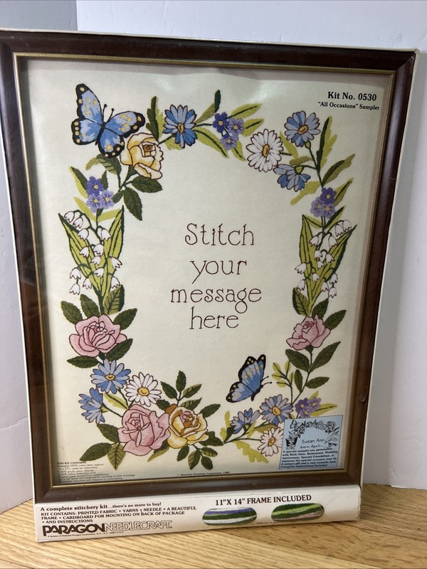 VTG Paragon Needlecraft All Occasions Sampler Kit Frame Butterflies Floral