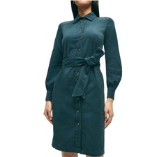 Brooks Brothers Corduroy LS Shirt Dress Blue Button Front Belted Midi 6 Preppy