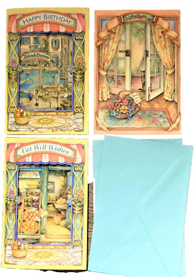 RARE! Vtg. Kim Jacobs Lot of 3 card  ''Get Well Wishes'' 4-7/8''x 7.5 ''