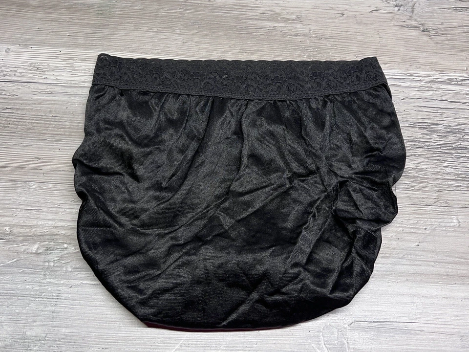 复古高切丝质黑色内裤花边装饰 8 码 Hanes 尼龙内衣 10 — 第 2/4 张图片