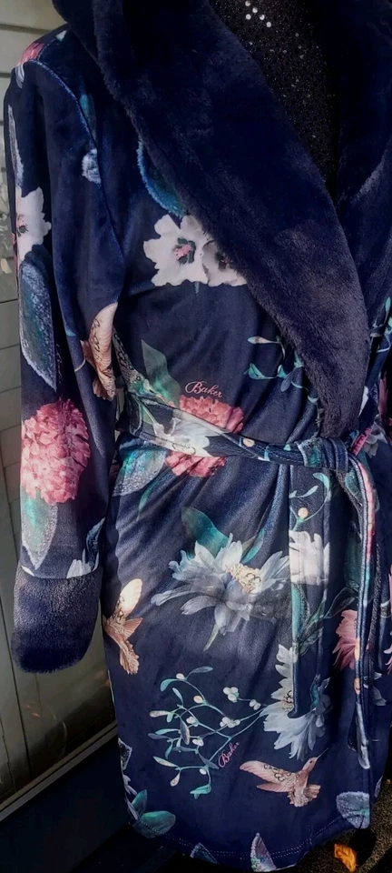 TED BAKER 9/10 años suntuoso vestido de terciopelo de piel sintética bata azul muérdago  Foto 4 de 4