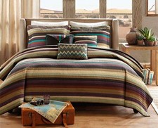 SOUTHWEST 6pc King QUILT SET : TURQUOISE NATIVE BROWN STRIPE SOUTHWESTERN