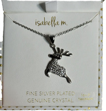 Isabella M crystal deer Necklace 16" + 2" fine Silver plated NIB Christmas (12)
