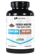 Healthfare French Maritime Pine Bark Extract Organic | 6000 mg | 200 Capsules