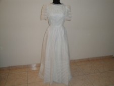 VESTITO da sposa vintage lungo sartoriale in organza bianca con perline tg 42 44