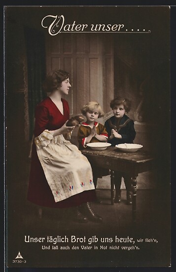 Foto-AK Photochemie Berlin Nr. 3730-3: Vater unser, Mutter mit Kindern am Essti