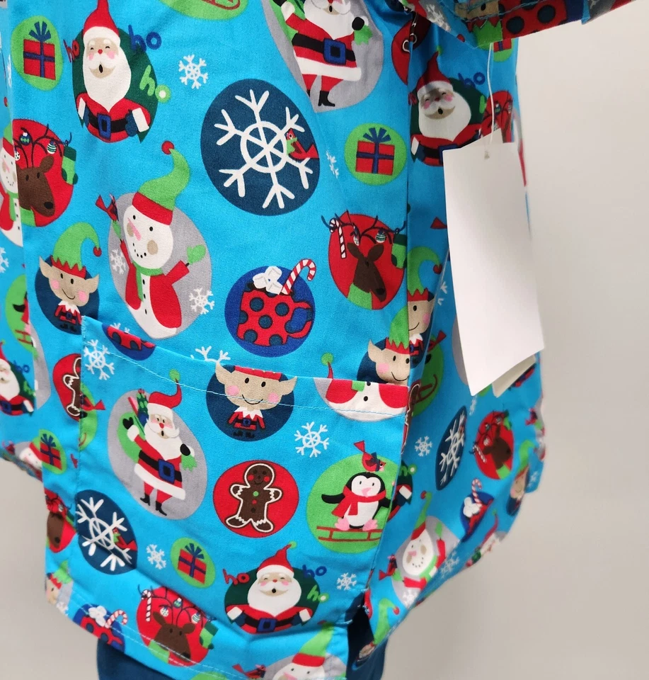 Womens Scrub Top Butter-Soft by UA Cotton Blend Christmas Turquoise 2 Pocket - Image 4 of 4