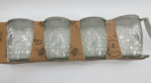 (Set Of 4) Honey Bee 13oz Rock Glasses Retroware Home Essentials - Picture 1 of 14