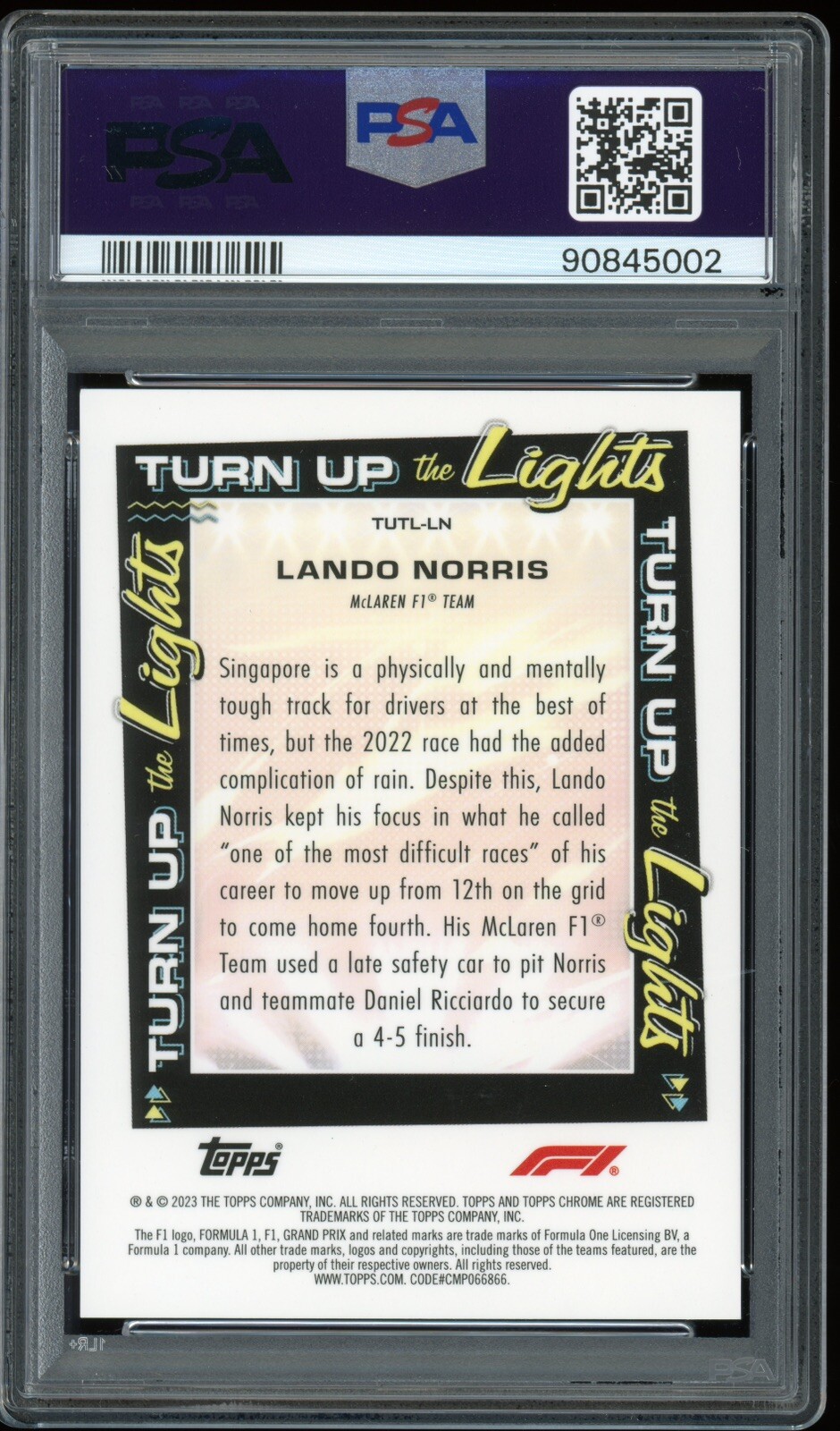 2023 Topps Chrome F1 Lando Norris Turn Up The Lights Orange /25 PSA 10 McLaren view 4