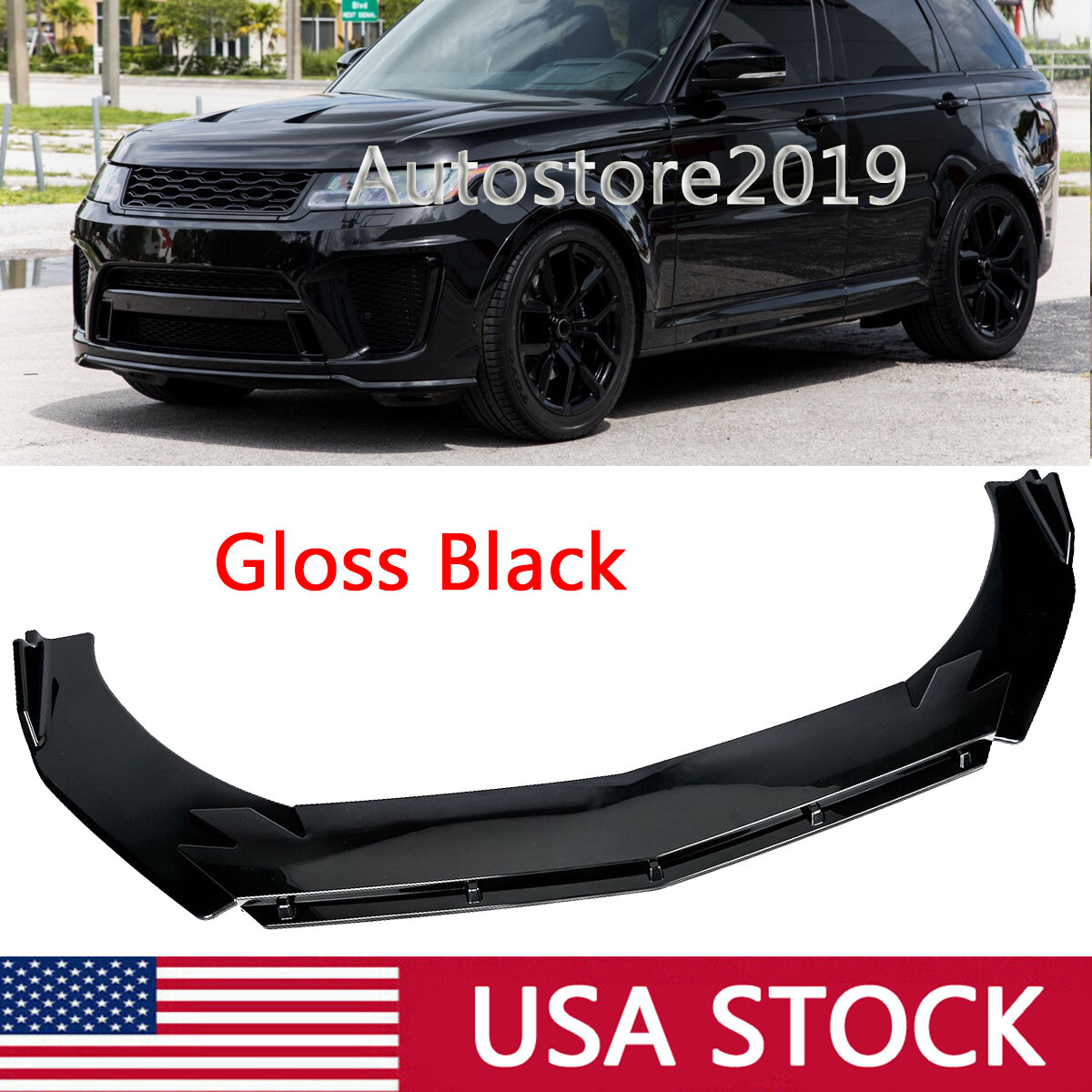 KEEPDSGN 4-Piece Gloss Black Front Bumper Lip Splitter Kit For Range Rover Sport 2014-2019