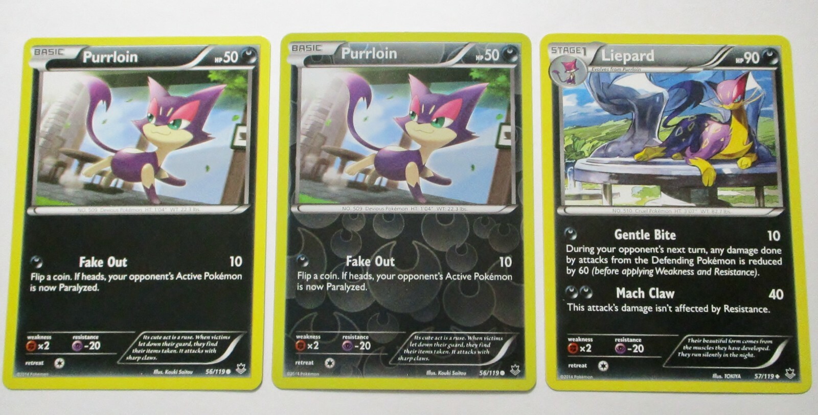 Purrloin 56/119 Non & Reverse Holo Liepard 57/119 Phantom Forces 3 Pokemon Card