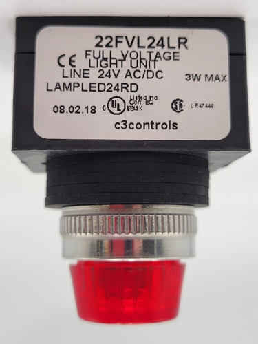 C3Controls 22FVL24LR Indicatore Luce Pilota LED Rosso 22MM 24 Volt AC/DC 3 Watt - Foto 2 di 13