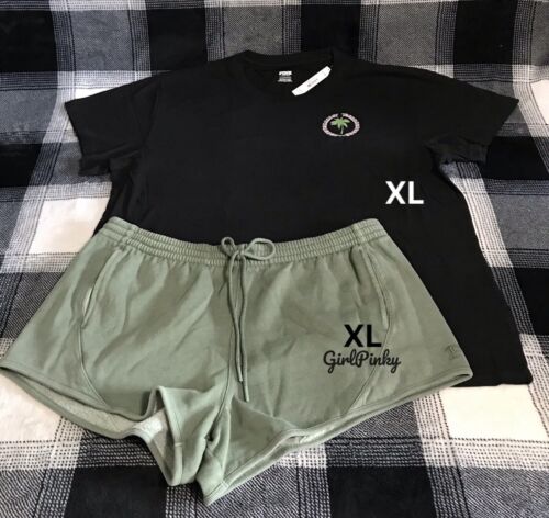 VS PINK CURVED HEM FRESH FOREST SHORTS & TEE IN BLACK "CALIFORNIA" LOGO XL