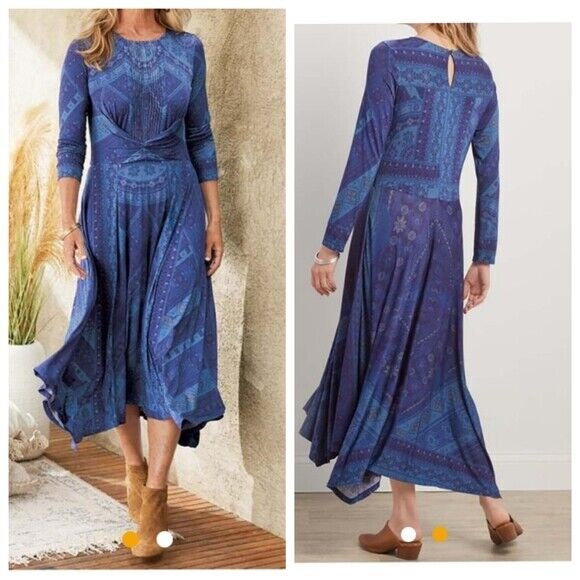 Soft Surroundings Blue Indigo Patchwork Print Asy… - image 2