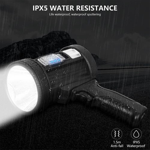 Solar LED Searchlight Rechargeable Spotlight Handheld Torch Light Lamp w Holder - Picture 3 of 19