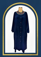 Vintage VANITY FAIR Blue Velour Robe House Dress Robe Size Medium Womens Pockets