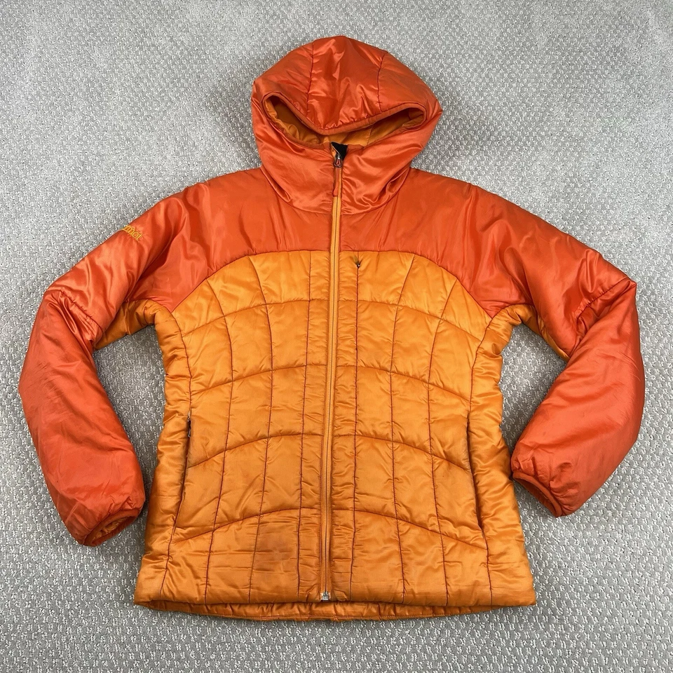 Chaqueta acolchada Marmot para mujer con cremallera completa talla mediana naranja acolchada con capucha aislada Foto 3 de 4