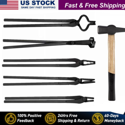 Bladesmith Knife Making Tongs Set & 1.0kg Blacksmith Hammer for Forge Anvil Vise