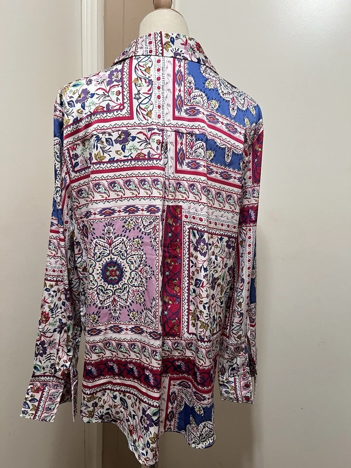 Joie Womens Long Sleeve Printed Top Blouse Colorful Collared Size L - Image 4 of 4