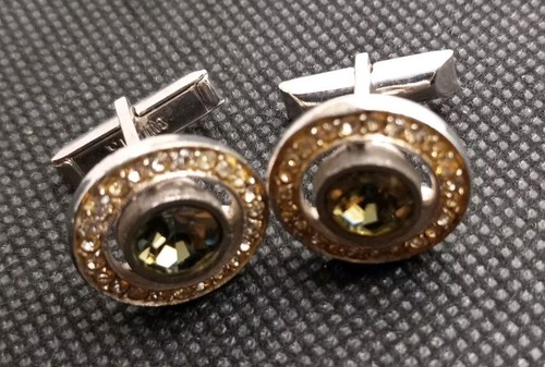Boutons De Manchette Vintage SWANK LINKS - Argenté Avec Décor Bleu, Modèle 81217, Occasion En Bon état
