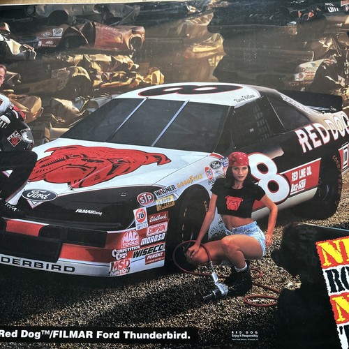 Vintage Red Dog Ford Thunderbird Kenny Wallace And The Red Dog NASCAR Poster NEW - Picture 9 of 11