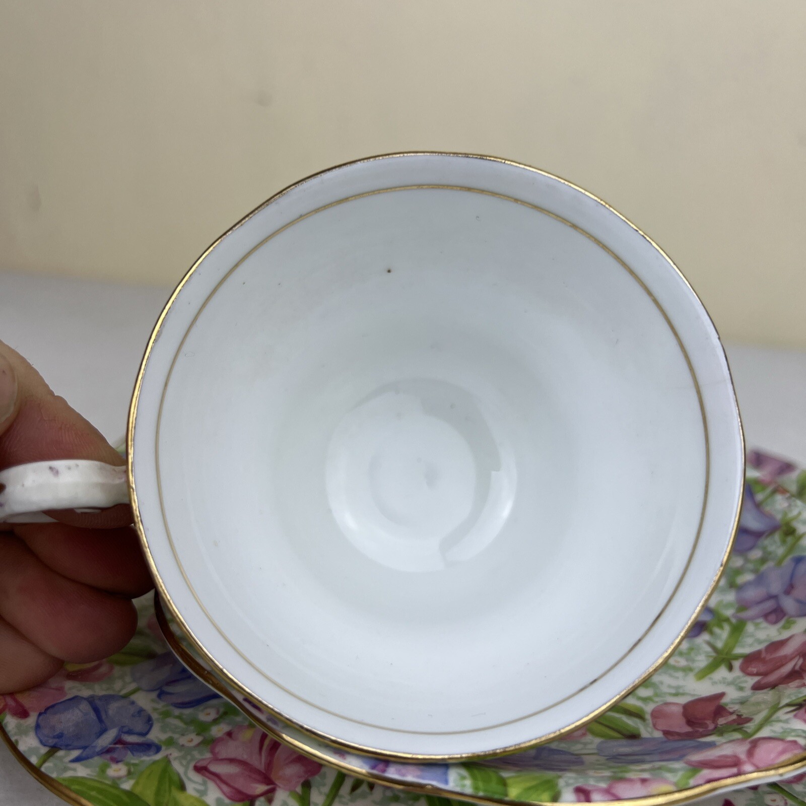 Royal Standard Fine Bone China Sweet Pea Pattern Teacup Saucer And Salad Plate