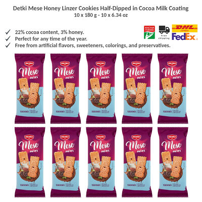 Detki Mese Honey Linzer Cookies Half-Dipped in Cocoa Milk Coating, 180g x 10