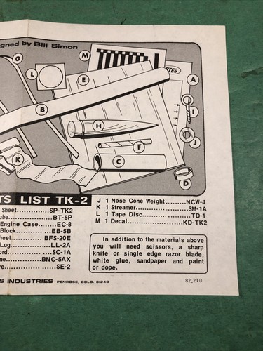 Vintage Estes | TK-2 Screamer Model Rocket Original Instructions ONLY - Picture 5 of 7