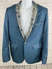 Kids World of USA Blue Single Button Floral Shawl Lapel Blazer Jacket Boys 20