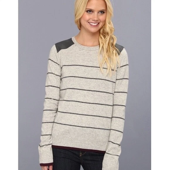 Michael Stars Gray Cashmere Blend Striped Sweater