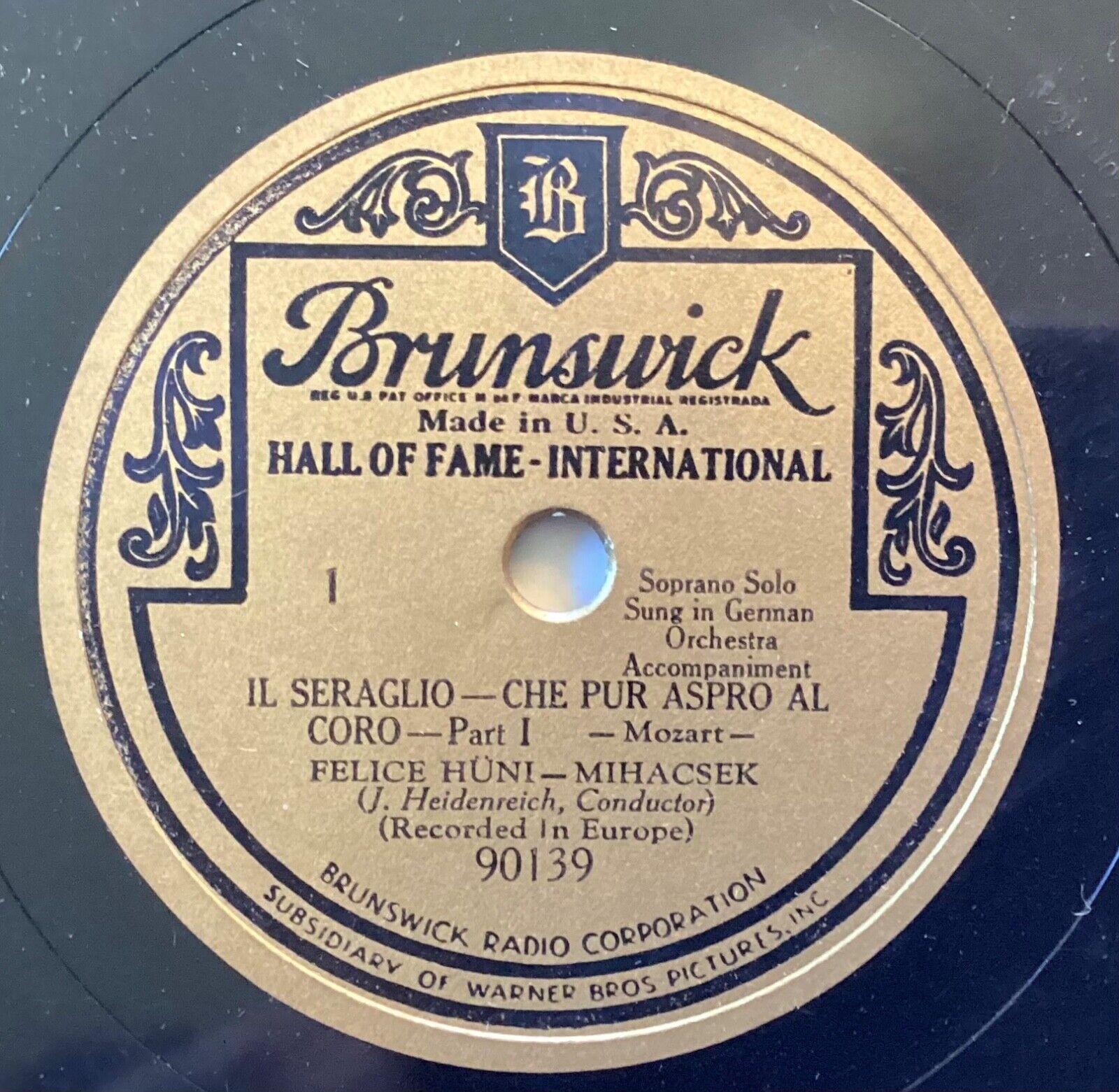 Felice Hüni-Mihacsek – 78 rpm Brunswick 90139: Seraglio-Che pur aspro al coro