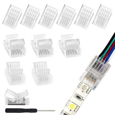 12Pack 5 Pin RGBW LED Light Strip Connectors Strip to Wire Quick 5 PIN, 10mm