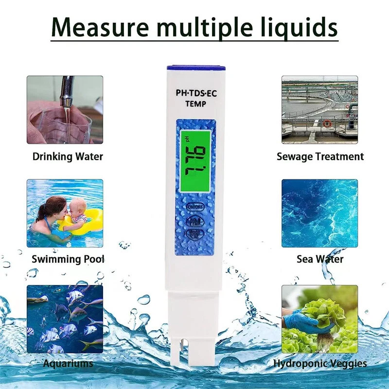 4 In 1 Digital PH EC Meter Tester Hydroponics Aquarium Water