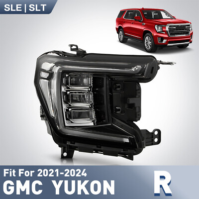 Full LED Headlight Chrome Trim For 2021-2024 GMC Yukon XL SLE|SLT Passenger Side