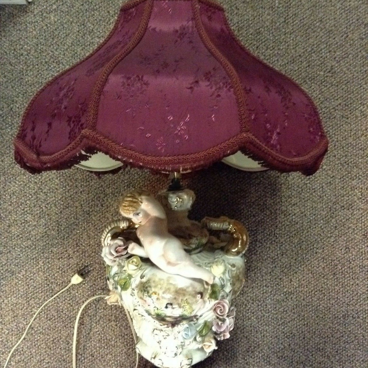 Rare Antique CAPODIMONTE ITALIAN Porcelain table Lamp Angels