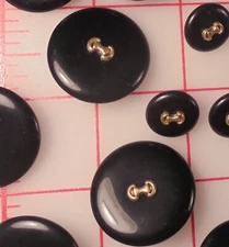 12 Italian LARGE Shank Buttons Black With Little Faux Gold Clasp 7/8"