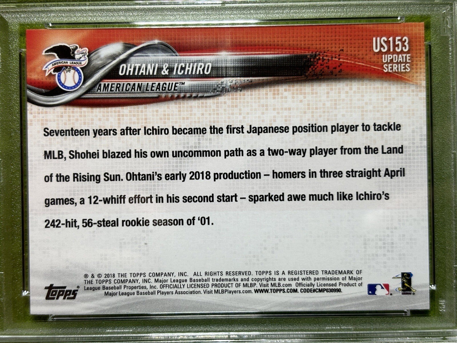 Shohei Ohtani ROOKIE CARD Ichiro Suzuki PSA 9 MINT RC 2018 Topps Update  DODGERS view 4