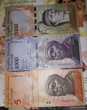 3 banknoty z Wenezueli 2000, 1000, 5 boliwarów. UNC. 