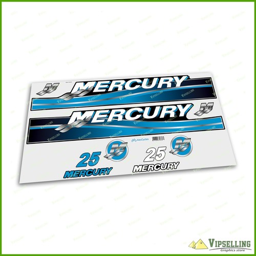 Mercury Outboard Motor 25 HP Blue Laminated Decals Sticker Kit Salt Blue Water - Bild 2 von 2