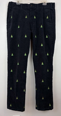 Castaways Nantucket Christmas Pants Mens 36x32 Navy Corduroy Embroidered Trees