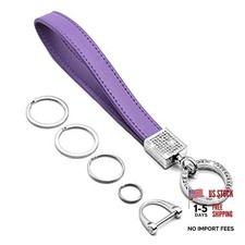 Bling Car Keychain for Women, Universal Genuine Leather Wristlet Strap Purple