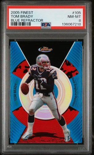 2005 FINEST BLUE REFRACTOR #105 TOM BRADY 17/299 PSA 8