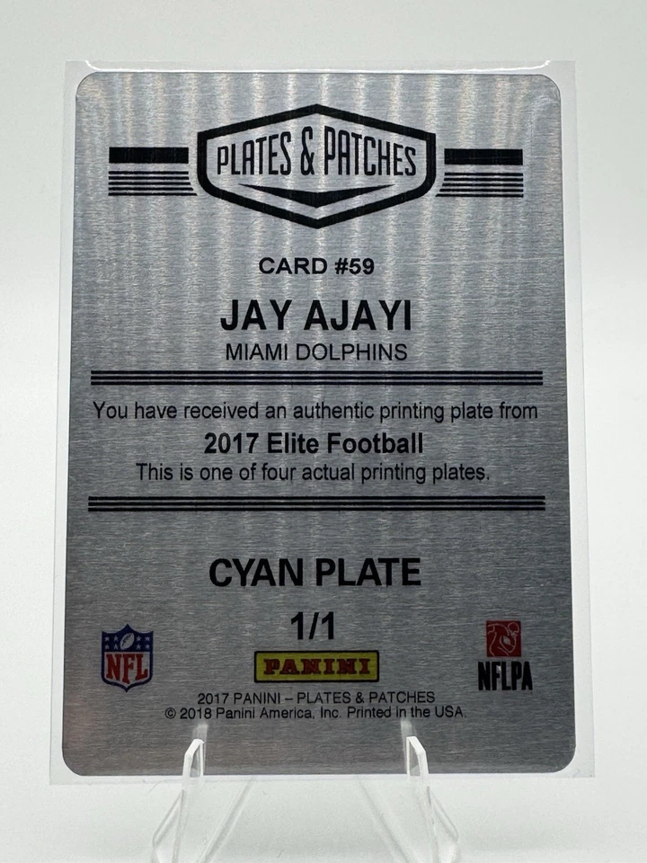 Tarjeta de fútbol americano Panini Plates & Patches Miami Dolphins 2019 cian 1/1 Foto 2 de 2