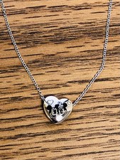 Disney Mickey Minnie Silver/Stainless Steel Puff Heart Pendant 18 Inch Chain