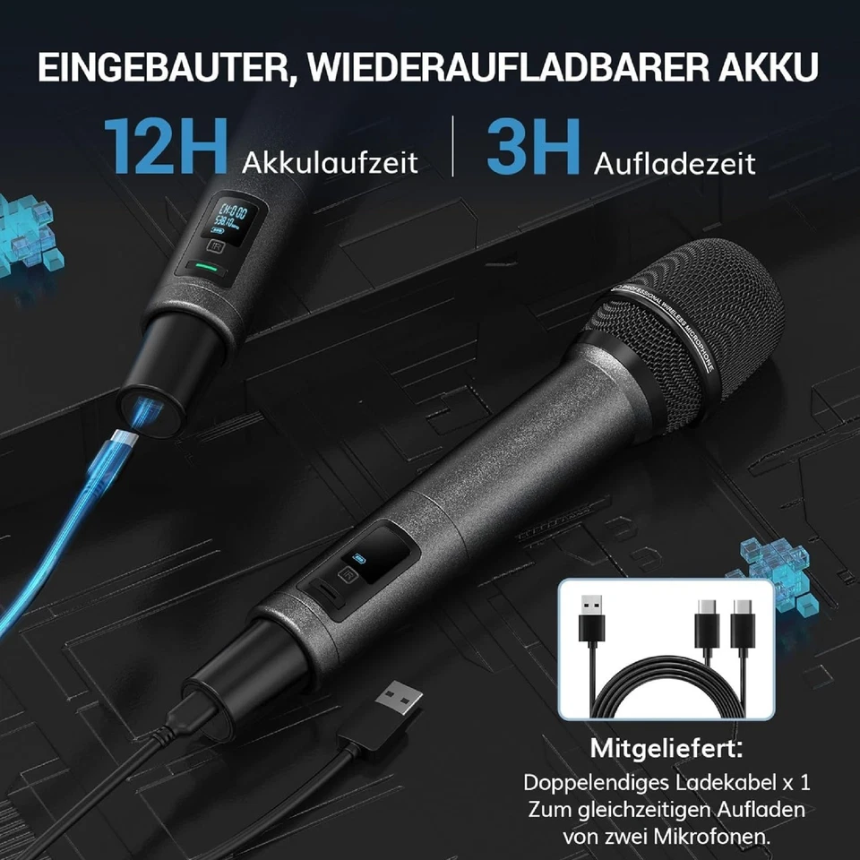 TONOR TW550 Funkmikrofon Set kabellos 2x Wireless Mic UHF AutoScan 80m Akku - Bild 3 von 4