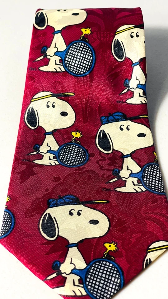 Olympia SNOOPY Woodstock Charlie Brown Tennis Tie Maroon Casual 52" - Image 3 of 4