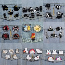 Cute Cat 4-6pcs/Set Enamel Pins Black Fluid Cat Brooches Lapel Badge Punk Animal